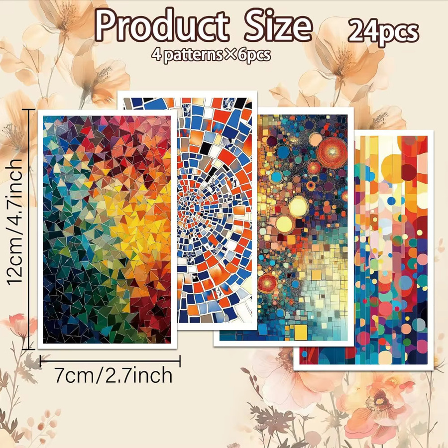 Mosaik-Ton-Transferpapier Set mit 4 Designs, 24 Stück, Multicolor, Transferblätter für Polymerfarben und Mosaik-Techniken - Bild 2