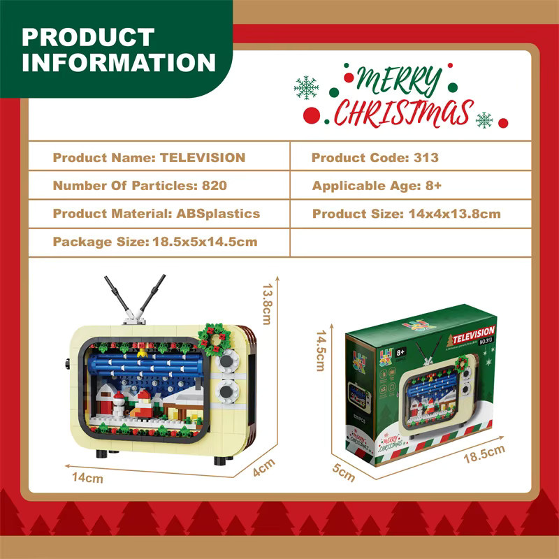 CONUSEA Weihnachts TV Modellbausteine Set, Mehrfarbiges DIY Montage Puzzle Spielzeug aus Kunststoff für Kinder ab 8 Jahren - Bild 4