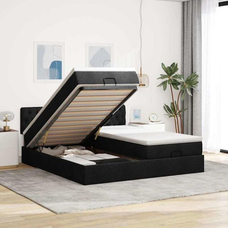 vidaxl Ottoman Polsterbett mit Matratzen und LED in Schwarz aus Stoff B/T: 200 x 200 cm - Bild 1