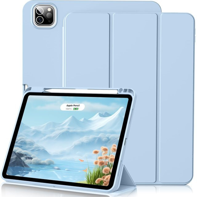 Stifteetui für iPad Air und Pro mit Dreifachständer Flip-Cover und Stifthalter in Blau - Bild 1