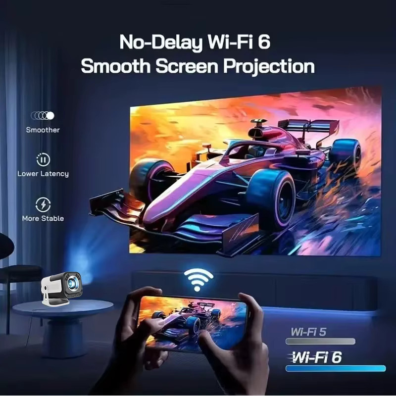 H96 MAX Mini-Projektor Tragbar mit Android 13, 720P Native Auflösung, WiFi6 und Bluetooth 5.0, 180 Grad drehbar, 4K-Unterstützung, Weiß - Bild 3