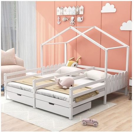 Kinderbett MUVOE aus MDF in Weiß mit Lattenrost und 2 Schubladen, B/T/H: 90 x 200 cm
