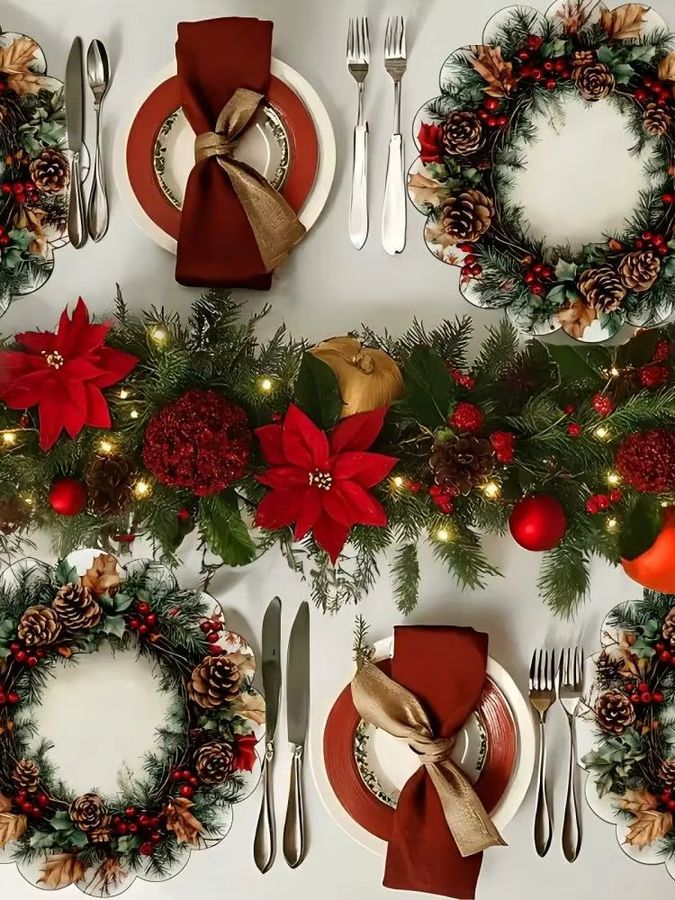 VIKAMA 4-teiliges weihnachtliches Tischset mit Tannenzapfen-Kränzen und Tannenzweigen zur Weihnachtsdekoration, Durchmesser: 38 cm - Bild 5