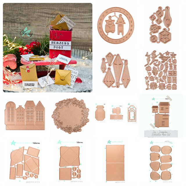 Stanzformen für Scrapbooking und Kartenhandwerk mit Herbstkranz, Mini-Umschlägen und rechteckigem Briefkastenhaus - Bild 1