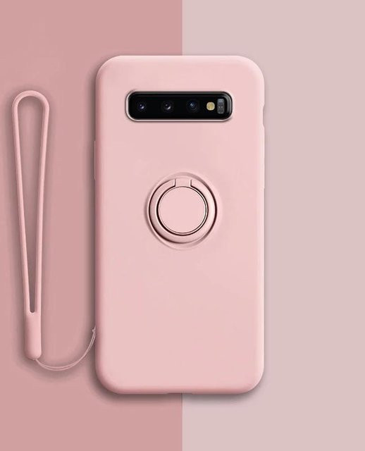 Weiche Silikonhülle mit Ringhalter und Ständer für Samsung Galaxy S21 S20 FE Ultra S10 Plus Note 20 in Pink - Bild 1