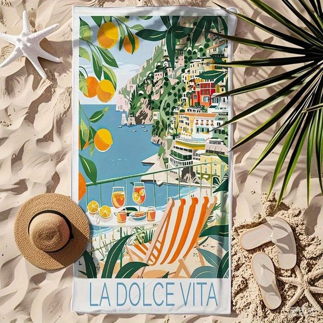 La Dolce Vita Italien Vintage Spritz Strandtuch von JMG Household Supplies in Multicolour, ultra-weiche Mikrofaser, schnelltrocknend, Breite: 73 cm, Länge: 148 cm - Bild 1