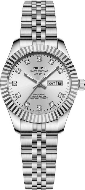 Nibosi Armbanduhr, Quarz, Edelstahl, Silber, Diamantbesetzt, Damen - Bild 1