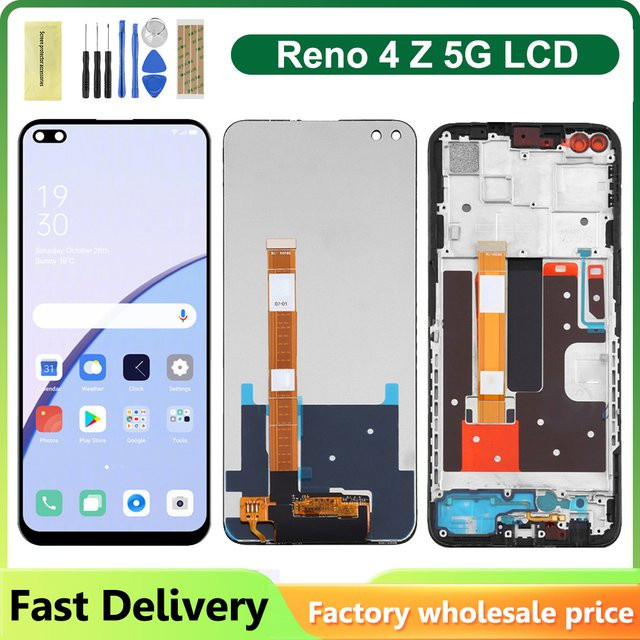 Oppo Reno4 Z 5G LCD-Display mit Rahmen, 6.57 Zoll Touchscreen Digitizer in Schwarz - Bild 1