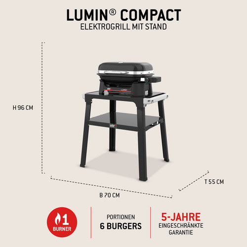 Weber Elektrogrill Lumin Compact Schwarz mit Stand und porzellanemailliertem Gussrost B/T/H: 70 x 55 x 96 cm - Bild 3