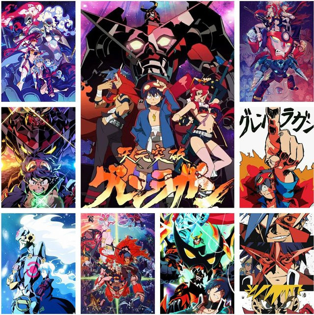 Potdemiel Anime Gurren Lagann 5D DIY Diamantmalerei Set, Vollrunde Wanddekoration in Multicolour, B: 40 cm, H: 30 cm - Bild 1