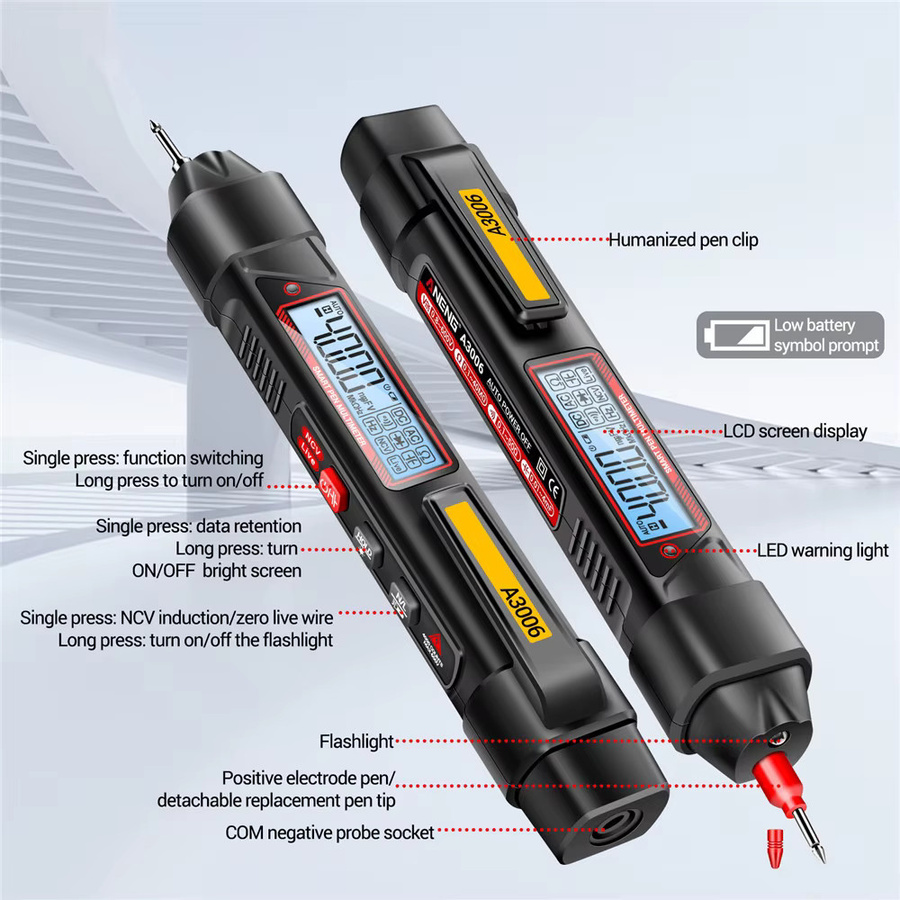 ANENG A3006 Multifunktionsstift Multimeter in Schwarz mit 4000 Zählungen als AC/DC-Spannungsprüfer, Ohm, Hz und Leitungsdetektor für elektrische Reparaturen - Bild 4