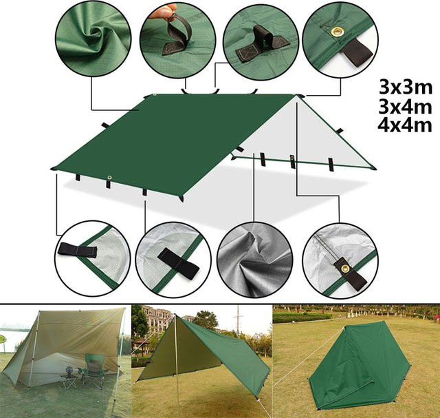 GFDYML Wasserdichte Camping Plane mit 19 Befestigungspunkten als Sonnenschutz und Baldachin in Grün - Bild 1