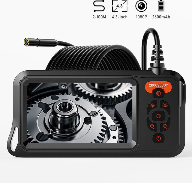 VISHRT Industrielle Endoskopkamera mit 4,3-Zoll-IPS-Bildschirm, Boreskop für die Rohrinspektion in Schwarz, 8-mm-Objektiv mit 8 LEDs, wasserdicht, 1 m bis 30 m Kabel, 2600 mAh Akku - Bild 1