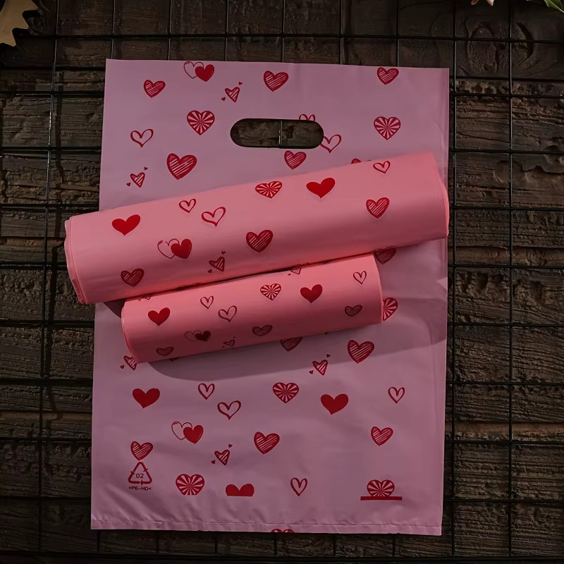 Dankeschön-Geschenktüten mit Herzmuster in Rosa, wiederverwendbare Kunststoff-Geschenktüten für Partys und kleine Geschenke - Bild 2