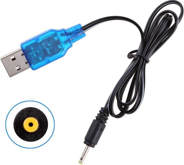 USB Ladegerät für 3,7 V Batterien mit 2,5 mm und 3,5 mm Anschluss in Blau für Hubschrauber, Quadcopter und Spielzeugautos - Bild 1