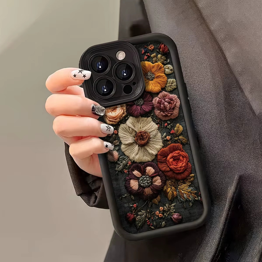 Handyhülle mit Vintage Ölgemälde Blumenmuster in Schwarz und Multicolour, High-Edge TPU Anti-Drop Schutz für iPhone 17 Air Pro Max, iPhone 16, 15, 13, 12, 11 Pro Max, Xs, Xr, X, 7, 8 Plus und SE-Serie - Bild 2