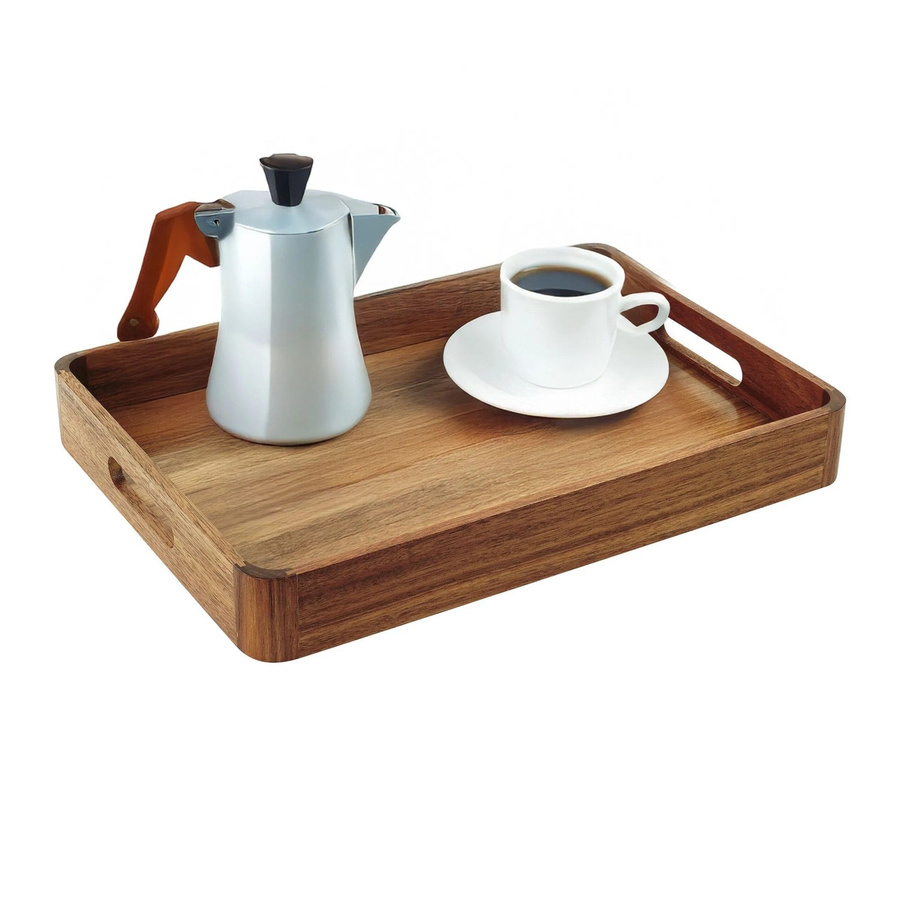 Relaxdays Serviertablett aus Akazienholz und MDF in Natur mit Griffen, B/T/H: 38,5 x 28,5 x 5 cm - Bild 2