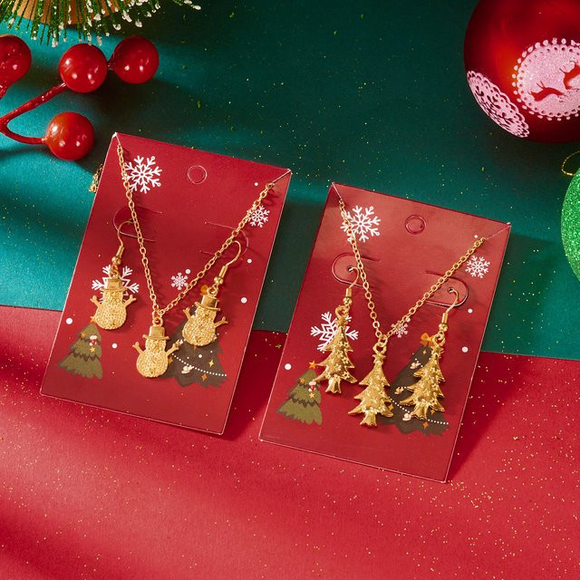 RINHOO FRIENDSHIP Schmuck-Set, Metall, Gold, Damen, Schneemann, Baum - Bild 1