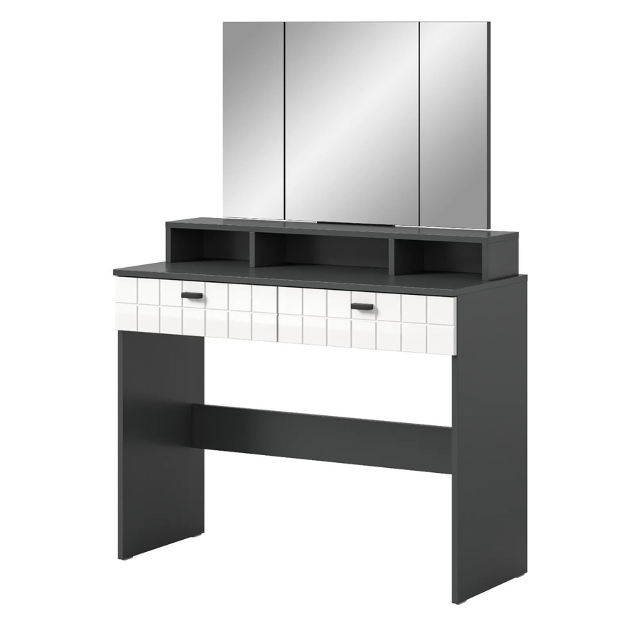Inn.Furn Schminktisch Hakon in Weiß Hochglanz und Grau, Breite: 100 cm, Höhe: 142 cm, Tiefe: 42 cm - Bild 2