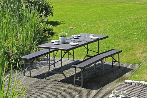 GARDEN PLEASURE Bierzeltgarnitur für 6 Sitzplätze aus Stahl und Kunststoff in Schwarz - Bild 1