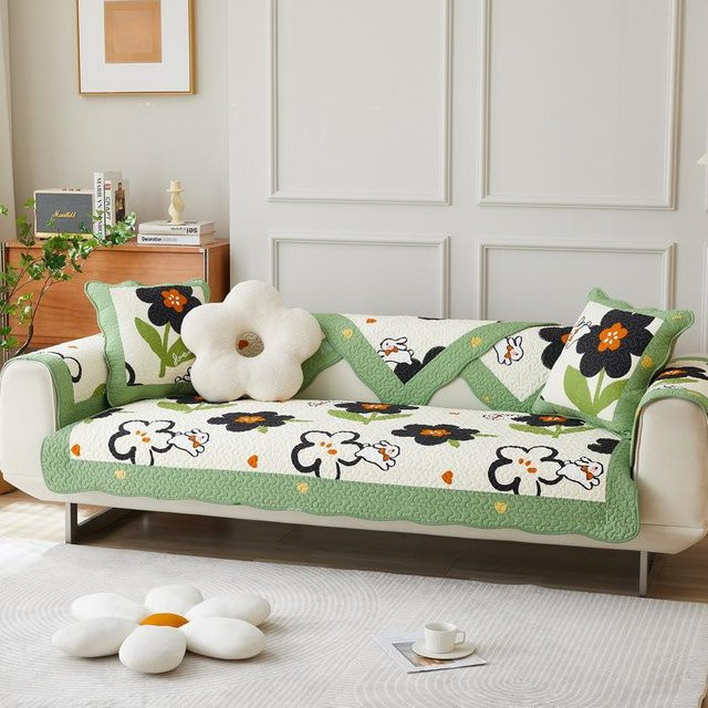 Super Six Sofa Kissenbezug aus Baumwolle mit floralem Design in Grün, B/T: 70 x 70 cm - Bild 1