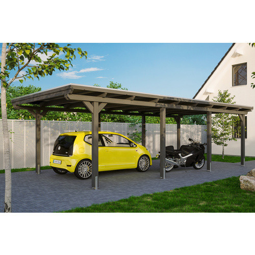Skan Holz Carport Emsland farbbehandelt Schiefergrau B/T: 404 x 846 cm, Höhe: 242 cm - Bild 4