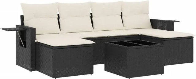 vidaXL 7-teilige Garten-Sofagarnitur aus Poly-Rattan mit Kissen in Schwarz-Creme - Bild 1