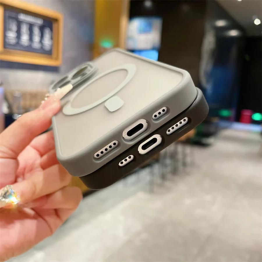 Matte Objektivschutzhülle mit MagSafe Wireless Charging für iPhone 11 12 13 14 15 16 Pro Max Plus in Blau und Grau - Bild 1