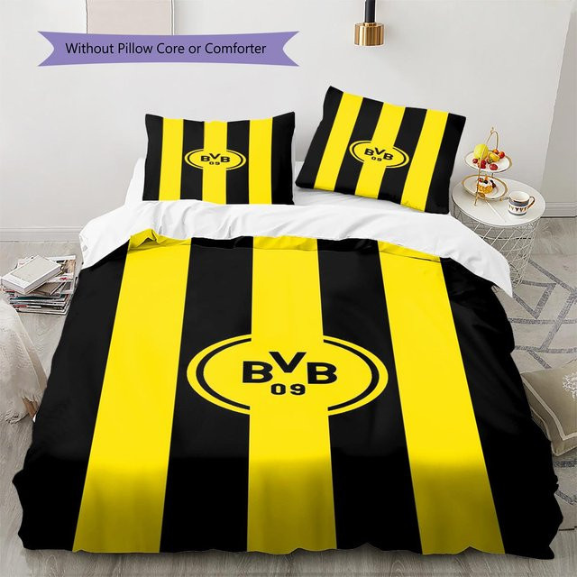 Borussia Dortmund Muster Bettwäsche Set mit Bettbezug und 2 Kissenbezügen in Gelb, B/H: 200 x 200 cm - Bild 1