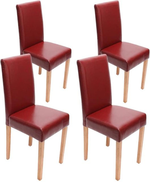 MCW Esszimmerstuhl Littau 4er-Set aus Leder in Rot mit hellen Beinen - Bild 1