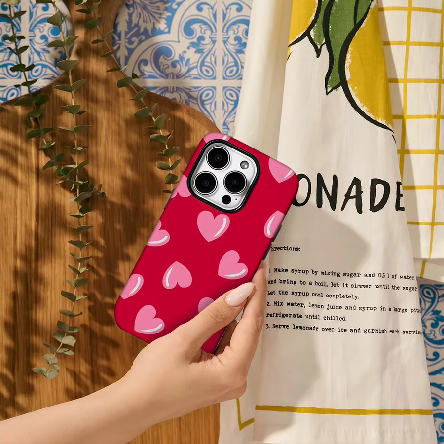 Potdemiel Handyhülle mit Herz-Design in Rot und Rosa für iPhone Modelle, doppelschichtige Rückseite - Bild 5