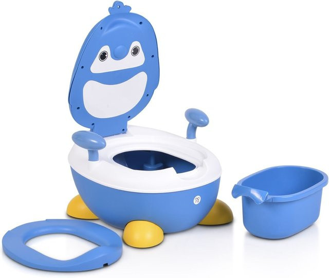 Moni Töpfchen Riko Pinguin mit Deckel und Haltegriffen, abnehmbarer Behälter, rutschfest, Blau - Bild 1