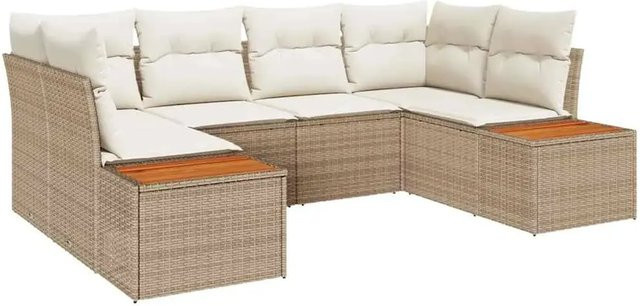 vidaXL Garten-Sofa-Set 6-teilig aus Poly-Rattan und Stahl in Beige mit Outdoor-Kissen - Bild 1