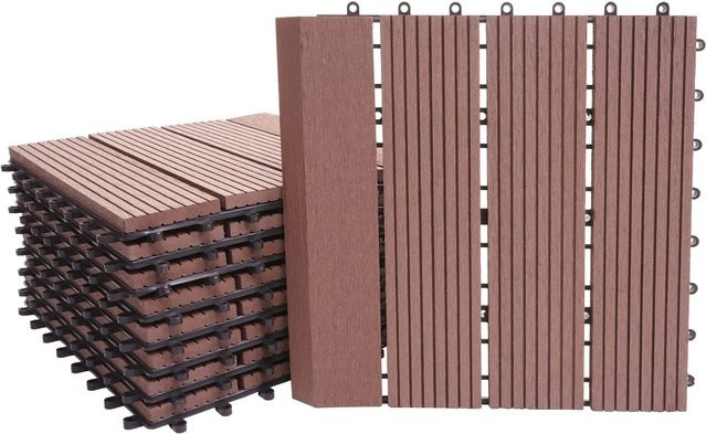 MCW WPC Bodenfliesen Sarthe mit Abschluss für Balkon und Terrasse, Farbe Coffee Linear Senkrecht, 1qm, B/T: 30 x 30 cm - Bild 1