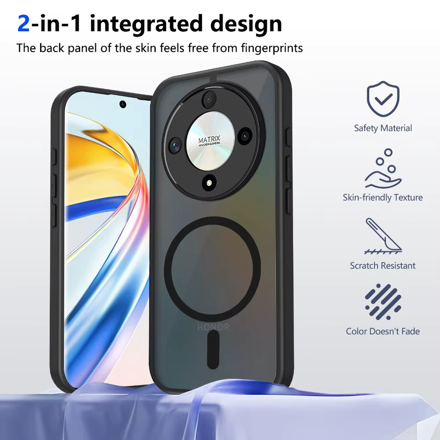 Magnetische Handyhülle für Honor 400 Pro 600 Lite 200 Smart X8d X7d X9d X7c X8c X9c X6c X6b X70 in Schwarz mit matter Hartschale - Bild 2