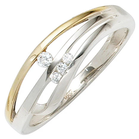 Colfem Ring 925 Sterling Silber, bicolor vergoldet, 4 Zirkonia, Damen, Größe 54 - Bild 1