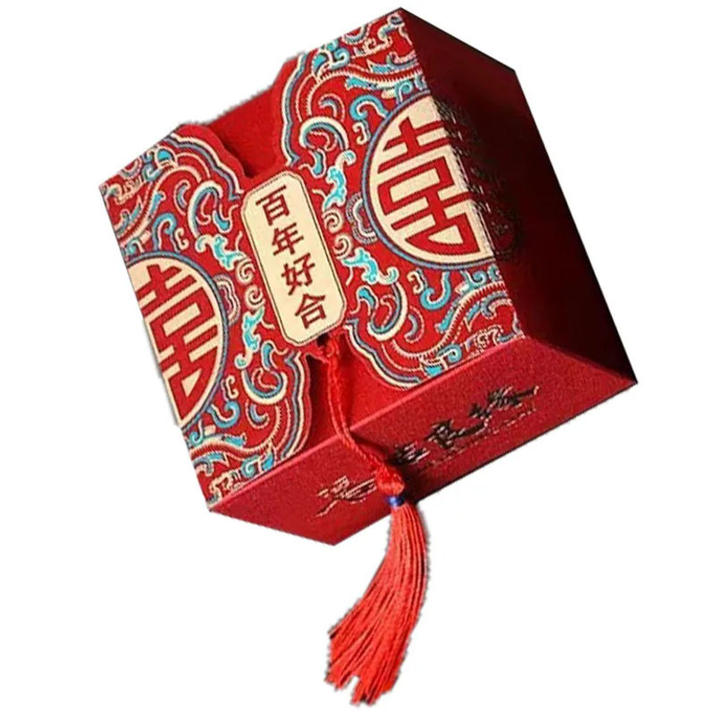 CosyHome Chinesische Süßigkeitenbox in Rot, Quadratische Dekobox im Orientalischen Stil, B/T/H: 6,5 x 6,5 x 4,5 cm - Bild 3