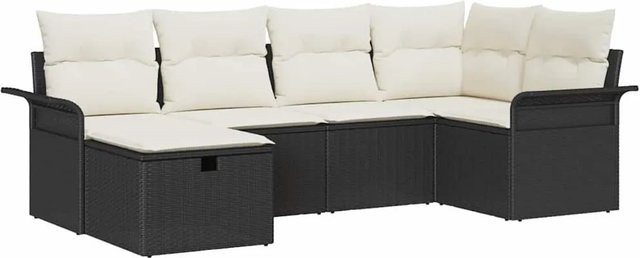 vidaXL Gartensofa-Set aus Poly-Rattan in Schwarz und Beige mit 6 Teilen und Kissen - Bild 1