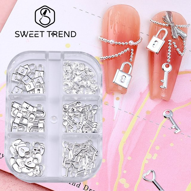 SWEET TREND Nail Art Dekoration, ZSP103 Silver, Mixed Lock Key Perlen Stahlkugel - Bild 1