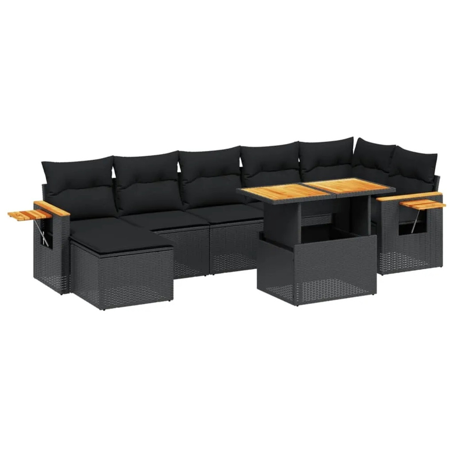 vidaXL 8-teilige Garten-Sofagarnitur aus Poly-Rattan und Akazienholz in Schwarz mit Kissen - Bild 2