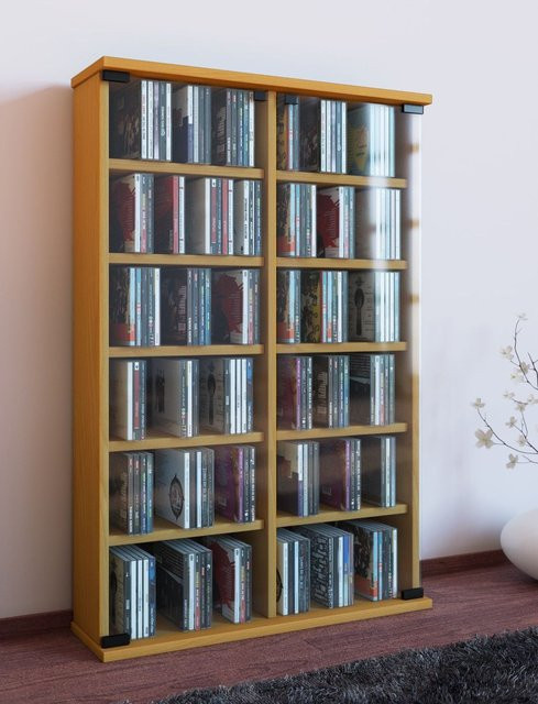 VCM CD und DVD Regal Roma in Buche mit Glastüren, B: 60 cm, H: 91,5 cm, T: 18 cm - Bild 4
