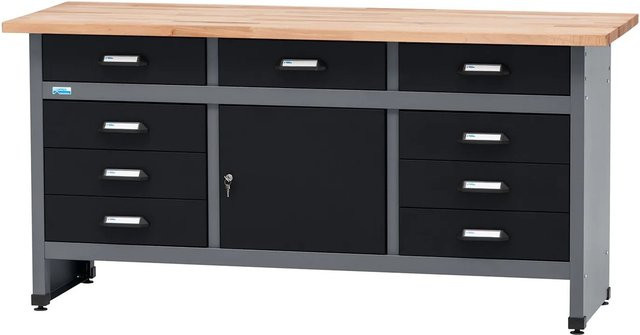 Küpper Werkbank eintürig mit 9 Schubladen in Schwarz-Hellgrau, B/T/H: 170 x 84 x 60 cm - Bild 1