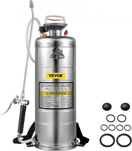 VEVOR Edelstahl Drucksprüher 12L in Silber mit verstellbarer Düse und verstellbaren Schultergurten - Bild 1
