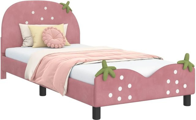 vidaXL Kinderbettgestell mit Kopfteil in Rosa, Samt, B/T: 90 x 200 cm - Bild 1