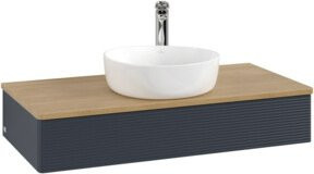 V&B Waschtischunterschrank Antao mit Frontstruktur in Eiche Honig Braun, B/T/H: 100 x 50 x 19 cm - Bild 1