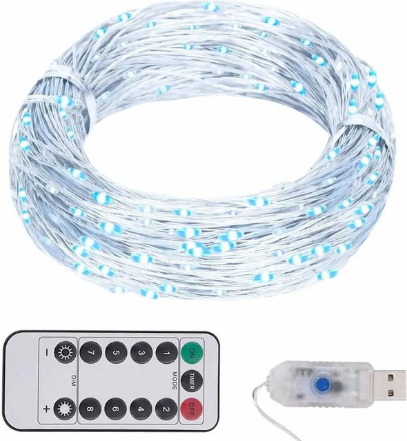 vidaXL LED-Lichterkette mit 150 LEDs in Kaltweiß, Kupfer, mit Fernbedienung und USB-Anschluss - Bild 1