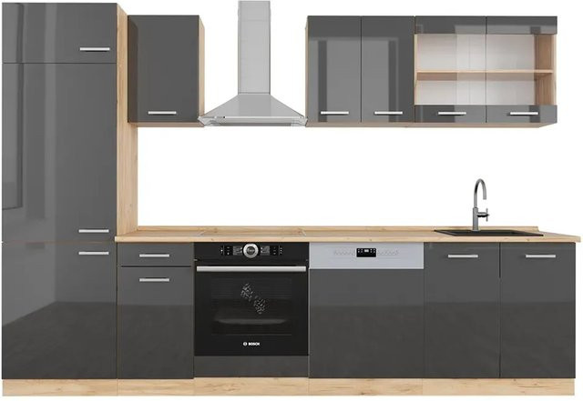 Vicco Küchenzeile R-Line in Anthrazit und Eiche mit Kühlumbauschrank, Breite: 300 cm - Bild 2
