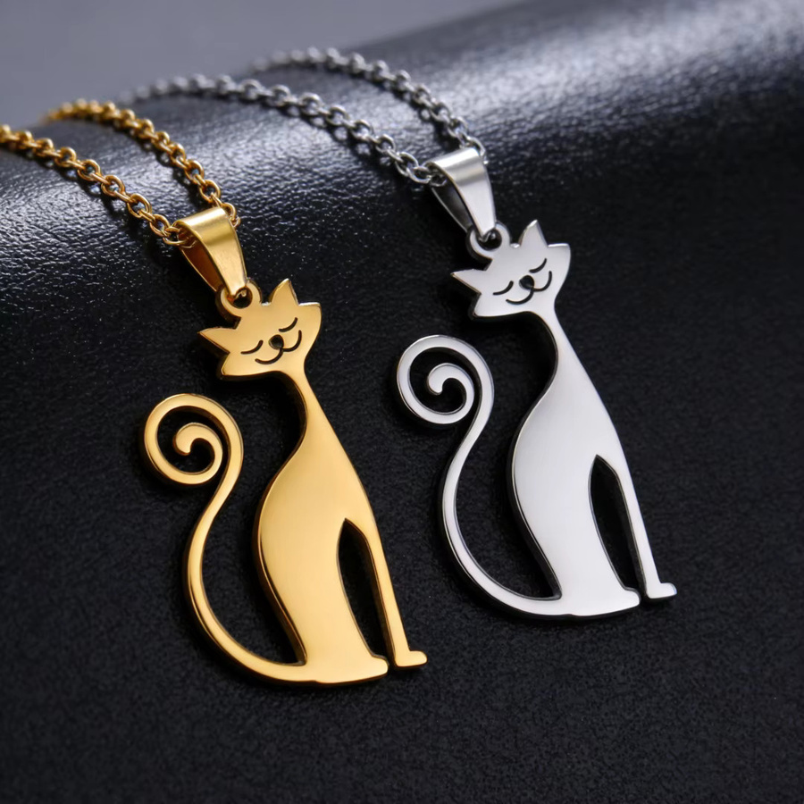 lemegeton Halskette mit Katzen-Anhänger, Edelstahl, Gold, Unisex - Bild 4