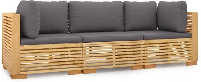 vidaXL 3-tlg Garten-Lounge-Set L-Form aus massivem Teakholz mit Kissen in Dunkelgrau - Bild 1