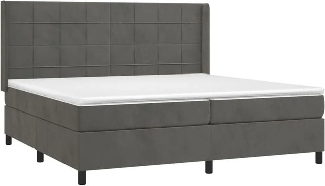 vidaXL Boxspringbett mit Matratze in Dunkelgrau, Hybridbett mit LED-Unterbettbeleuchtung und USB-Ladeport, Samt, B/T: 200 x 200 cm - Bild 1